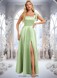 Lucille A-line Square Floor-Length Satin Bridesmaid Dress With Bow STIP0025778