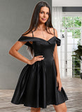 Leslie A-line Off the Shoulder Short Satin Homecoming Dress STIP0025704