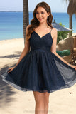 Aurora A-line V-Neck Short/Mini Tulle Homecoming Dress With Pleated STIP0020471