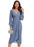 Jamiya Sheath/Column V-Neck Tea-Length Chiffon Cocktail Dress With Cascading Ruffles STIP0020824