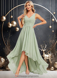 Jaelynn A-line V-Neck Asymmetrical Chiffon Bridesmaid Dress STIP0025809