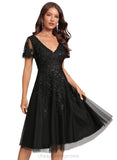 Ariana A-line V-Neck Knee-Length Lace Tulle Cocktail Dress With Sequins STIP0020878