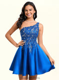 Aliana A-line One Shoulder Short Satin Homecoming Dress With Appliques Lace Sequins STIP0025657