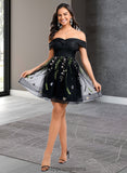 Jadyn A-line Off the Shoulder Short Tulle Lace Homecoming Dress With Embroidered STIP0025720