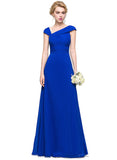 Scarlet A-line Asymmetrical Floor-Length Chiffon Evening Dress With Pleated STIP0020961