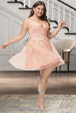 Martha A-line V-Neck Short/Mini Lace Tulle Homecoming Dress With Sequins STIP0020500