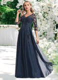 Briana A-line V-Neck Floor-Length Chiffon Lace Mother of the Bride Dress With Sequins STIP0021624