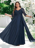 Briana A-line V-Neck Floor-Length Chiffon Lace Mother of the Bride Dress With Sequins STIP0021624