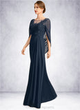 Maritza A-line Scoop Illusion Floor-Length Chiffon Lace Mother of the Bride Dress With Pleated Sequins STIP0021625