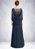 Maritza A-line Scoop Illusion Floor-Length Chiffon Lace Mother of the Bride Dress With Pleated Sequins STIP0021625