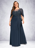 Maritza A-line Scoop Illusion Floor-Length Chiffon Lace Mother of the Bride Dress With Pleated Sequins STIP0021625