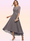 Nova A-line Boat Neck Illusion Asymmetrical Chiffon Lace Mother of the Bride Dress With Beading Sequins STIP0021629