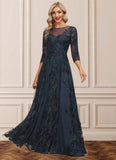 Ashlynn A-line Scoop Illusion Floor-Length Lace Tulle Mother of the Bride Dress With Sequins STIP0021631