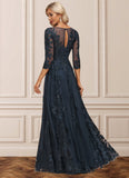 Ashlynn A-line Scoop Illusion Floor-Length Lace Tulle Mother of the Bride Dress With Sequins STIP0021631