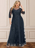 Ashlynn A-line Scoop Illusion Floor-Length Lace Tulle Mother of the Bride Dress With Sequins STIP0021631