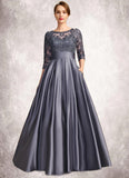 Rhoda A-line Scoop Illusion Floor-Length Lace Satin Mother of the Bride Dress With Bow Sequins STIP0021633