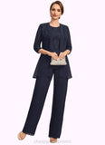 Miracle Jumpsuit/Pantsuit Separates Scoop Floor-Length Chiffon Lace Mother of the Bride Dress With Sequins STIP0021637