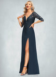 Jordin Sheath/Column V-Neck Floor-Length Chiffon Lace Mother of the Bride Dress With Sequins STIP0021643