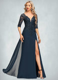 Jordin Sheath/Column V-Neck Floor-Length Chiffon Lace Mother of the Bride Dress With Sequins STIP0021643