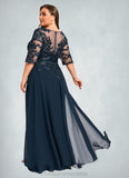 Jordin Sheath/Column V-Neck Floor-Length Chiffon Lace Mother of the Bride Dress With Sequins STIP0021643