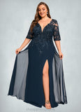 Jordin Sheath/Column V-Neck Floor-Length Chiffon Lace Mother of the Bride Dress With Sequins STIP0021643