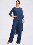 Alexa Jumpsuit/Pantsuit Separates Scoop Floor-Length Chiffon Mother of the Bride Dress With Beading Sequins STIP0021647