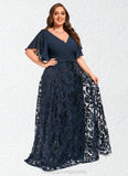 Claire A-line V-Neck Floor-Length Chiffon Lace Sequin Mother of the Bride Dress With Pleated STIP0021648