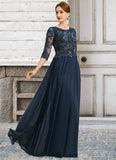 Amber A-line Scoop Floor-Length Chiffon Lace Mother of the Bride Dress With Sequins STIP0021651