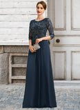 Amber A-line Scoop Floor-Length Chiffon Lace Mother of the Bride Dress With Sequins STIP0021651