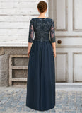 Amber A-line Scoop Floor-Length Chiffon Lace Mother of the Bride Dress With Sequins STIP0021651