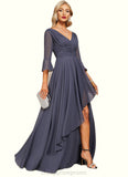 Sherlyn A-line V-Neck Floor-Length Chiffon Mother of the Bride Dress With Cascading Ruffles STIP0021653