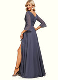 Sherlyn A-line V-Neck Floor-Length Chiffon Mother of the Bride Dress With Cascading Ruffles STIP0021653