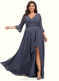 Sherlyn A-line V-Neck Floor-Length Chiffon Mother of the Bride Dress With Cascading Ruffles STIP0021653