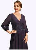 Viv A-line V-Neck Ankle-Length Chiffon Lace Mother of the Bride Dress With Sequins STIP0021655