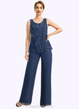 Giuliana Jumpsuit/Pantsuit Separates Scoop Floor-Length Chiffon Lace Mother of the Bride Dress With Sequins STIP0021657