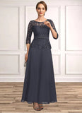 Ingrid A-line Scoop Illusion Ankle-Length Chiffon Lace Mother of the Bride Dress With Beading Rhinestone STIP0021659