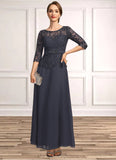 Ingrid A-line Scoop Illusion Ankle-Length Chiffon Lace Mother of the Bride Dress With Beading Rhinestone STIP0021659