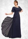 Tamia A-line Asymmetrical Floor-Length Chiffon Mother of the Bride Dress With Beading Pleated Sequins STIP0021660