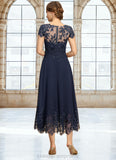 Savannah A-line Scoop Illusion Tea-Length Chiffon Lace Mother of the Bride Dress With Sequins STIP0021664