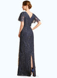 Adyson Sheath/Column Square Floor-Length Lace Mother of the Bride Dress With Sequins STIP0021665