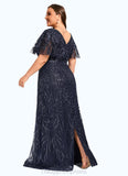 Adyson Sheath/Column Square Floor-Length Lace Mother of the Bride Dress With Sequins STIP0021665