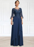 Lydia A-line Scoop Illusion Floor-Length Chiffon Lace Mother of the Bride Dress With Cascading Ruffles Sequins STIP0021671