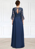 Lydia A-line Scoop Illusion Floor-Length Chiffon Lace Mother of the Bride Dress With Cascading Ruffles Sequins STIP0021671