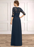 Julia A-line Scoop Floor-Length Chiffon Lace Mother of the Bride Dress With Cascading Ruffles Sequins STIP0021673