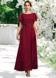 Sidney A-line Scoop Ankle-Length Chiffon Lace Mother of the Bride Dress With Sequins STIP0021676