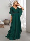 Aubrey A-line V-Neck Floor-Length Chiffon Mother of the Bride Dress With Beading Appliques Lace Sequins STIP0021682