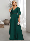 Aubrey A-line V-Neck Floor-Length Chiffon Mother of the Bride Dress With Beading Appliques Lace Sequins STIP0021682