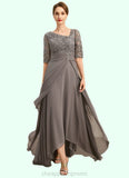 Genesis A-line Asymmetrical Asymmetrical Chiffon Lace Mother of the Bride Dress With Pleated Sequins STIP0021688