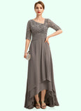 Genesis A-line Asymmetrical Asymmetrical Chiffon Lace Mother of the Bride Dress With Pleated Sequins STIP0021688