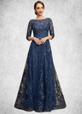 Helena A-line Scoop Illusion Floor-Length Lace Mother of the Bride Dress With Sequins STIP0021701